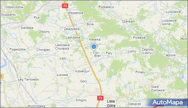 mapa Breń, Breń gmina Lisia Góra na mapie Targeo